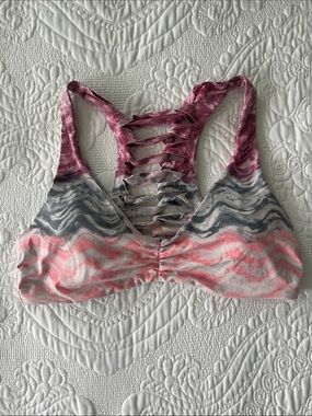 BECCA Women’s Pink Marble Strappy Back Bikini Top